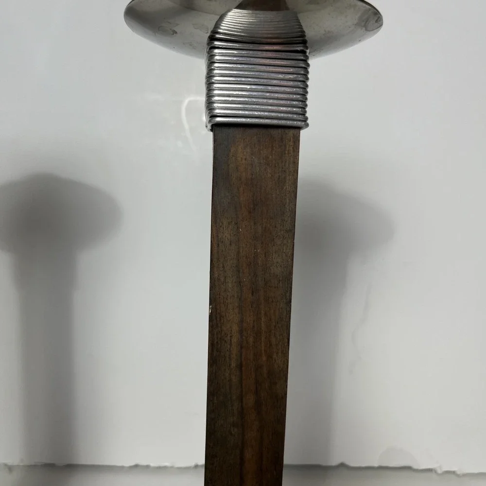 Vintage Set MCM Wood and Chrome Candle Holders